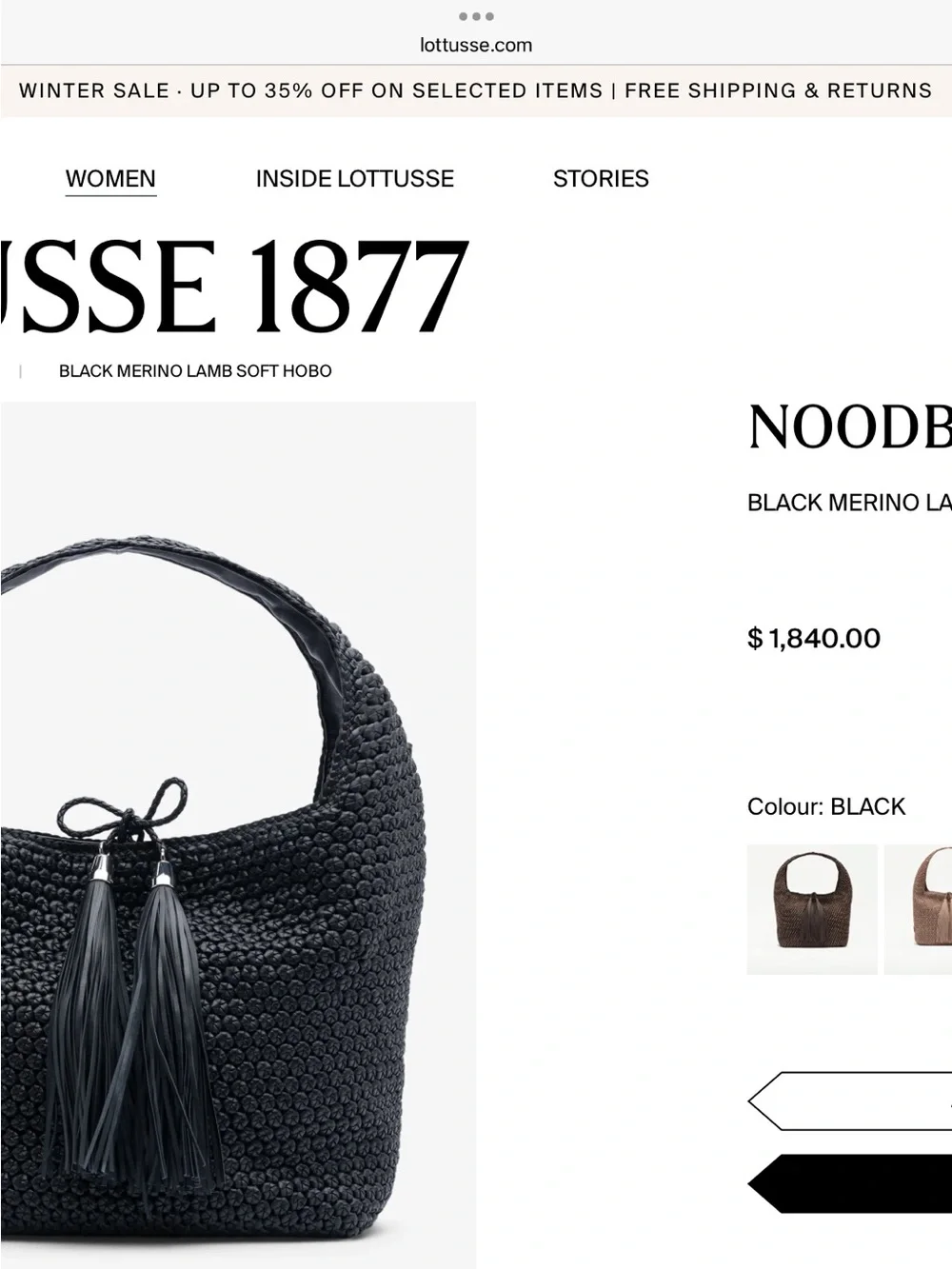 Black Merino Lamb Soft Hobo Bag
